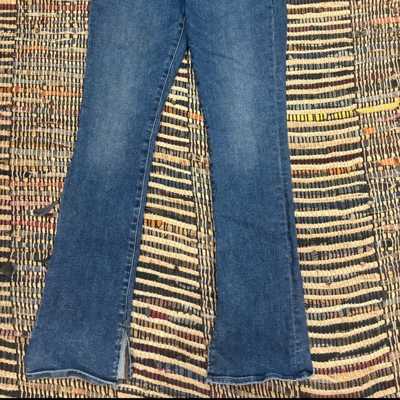 Dark wash small flared jeans with tiny slits on the bottom||Express - Picture 2 of 4